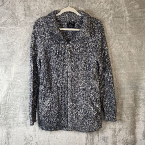 Abercrombie & Fitch Women’s Zip Sweater M Gray Marled Knit Cozy Y2K Preppy - Picture 1 of 8